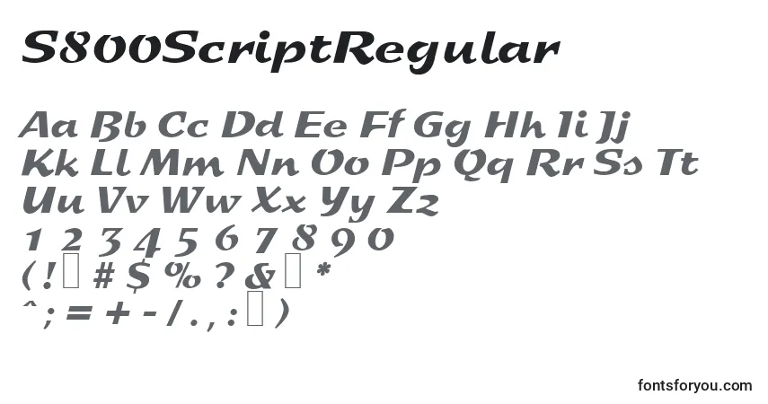 A fonte S800ScriptRegular – alfabeto, números, caracteres especiais