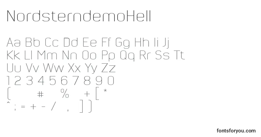 Czcionka NordsterndemoHell – alfabet, cyfry, specjalne znaki