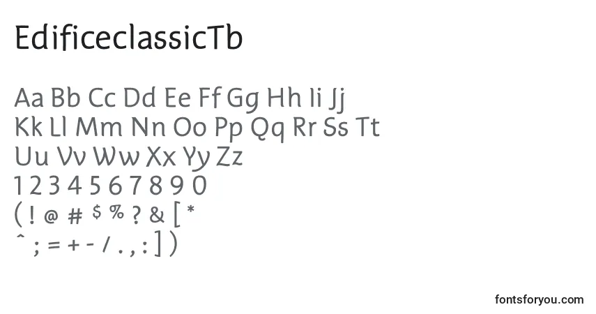 A fonte EdificeclassicTb – alfabeto, números, caracteres especiais