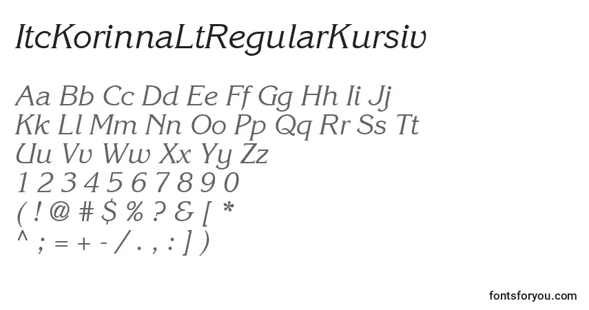 A fonte ItcKorinnaLtRegularKursiv – alfabeto, números, caracteres especiais