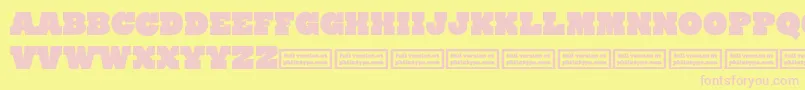 RynoSlabCaps-fontti – vaaleanpunaiset fontit keltaisella taustalla