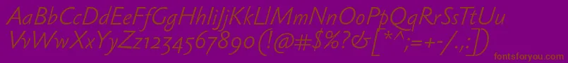 Fonte SebastianlightItalic – fontes marrons em um fundo roxo