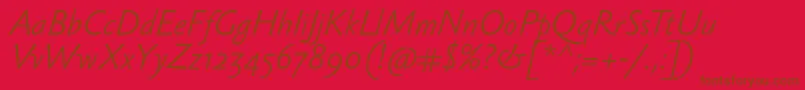 SebastianlightItalic-Schriftart – Braune Schriften auf rotem Hintergrund
