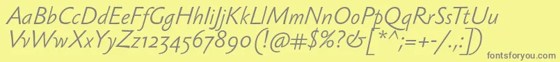 Saiba mais sobre a fonte SebastianlightItalic Fonte SebastianlightItalic – fontes cinzas em um fundo amarelo