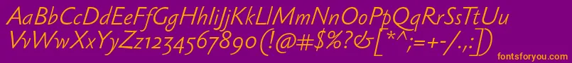 Fonte SebastianlightItalic – fontes laranjas em um fundo violeta
