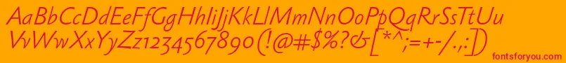 SebastianlightItalic-Schriftart – Rote Schriften auf orangefarbenem Hintergrund