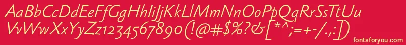 Fonte SebastianlightItalic – fontes amarelas em um fundo vermelho