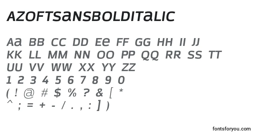 AzoftSansBoldItalicフォント–アルファベット、数字、特殊文字