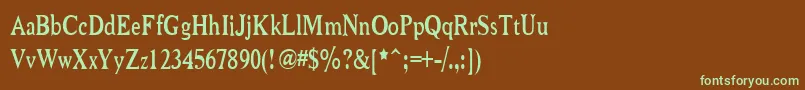 フォントNiewCromagnonNarrow – 緑色の文字が茶色の背景にあります。