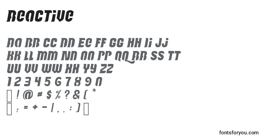 Schriftart Reactive – Alphabet, Zahlen, spezielle Symbole
