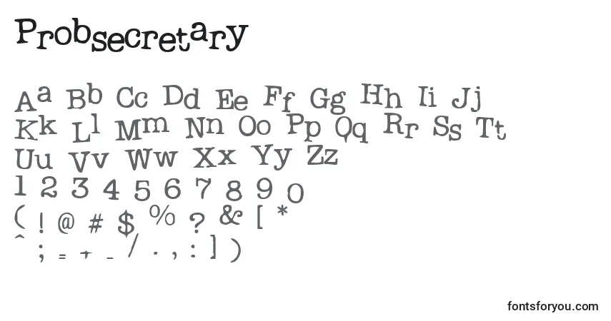 A fonte Probsecretary – alfabeto, números, caracteres especiais