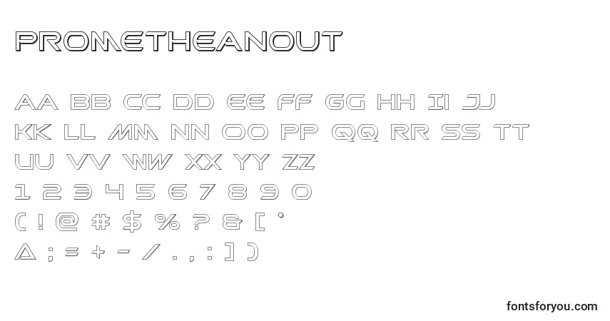 A fonte Prometheanout – alfabeto, números, caracteres especiais