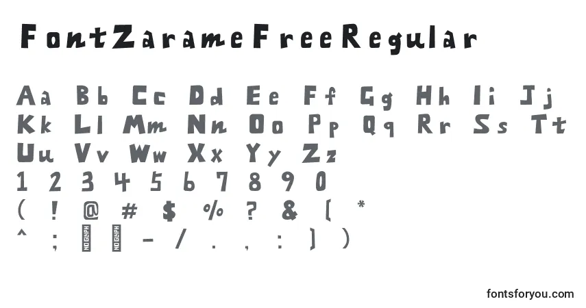 A fonte FontZarameFreeRegular – alfabeto, números, caracteres especiais