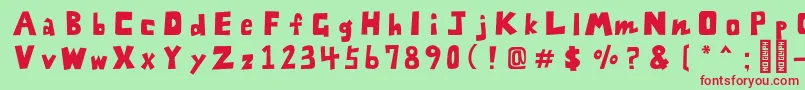 FontZarameFreeRegular-fontti – punaiset fontit vihreällä taustalla