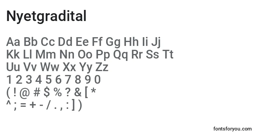 A fonte Nyetgradital – alfabeto, números, caracteres especiais
