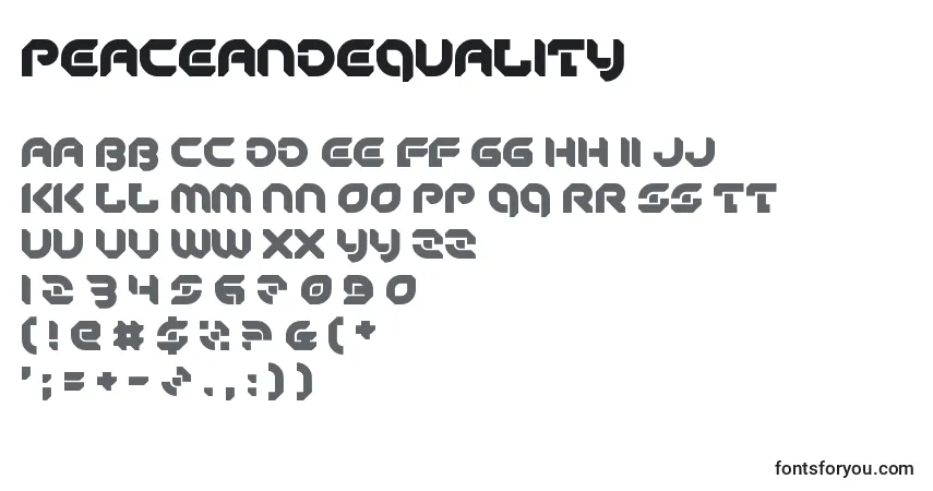 Czcionka PeaceAndEquality – alfabet, cyfry, specjalne znaki