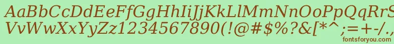 Fonte Dejavuserif Italic – fontes marrons em um fundo verde