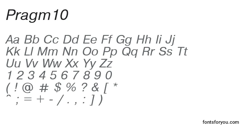 Шрифт Pragm10 – алфавит, цифры, специальные символы
