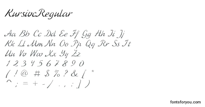 A fonte KursivcRegular – alfabeto, números, caracteres especiais