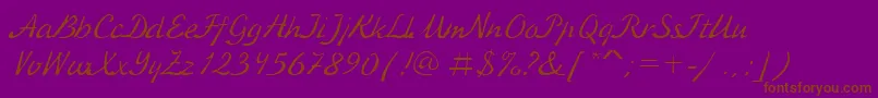 Weitere Informationen zur KursivcRegular-Schriftart KursivcRegular-Schriftart – Braune Schriften auf violettem Hintergrund