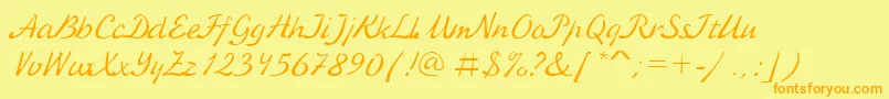 KursivcRegular-Schriftart – Orangefarbene Schriften auf gelbem Hintergrund