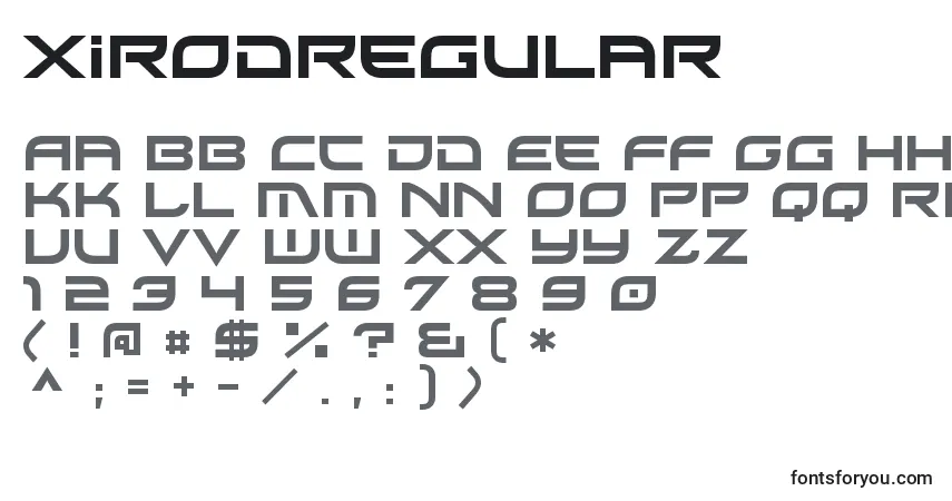 Czcionka XirodRegular – alfabet, cyfry, specjalne znaki