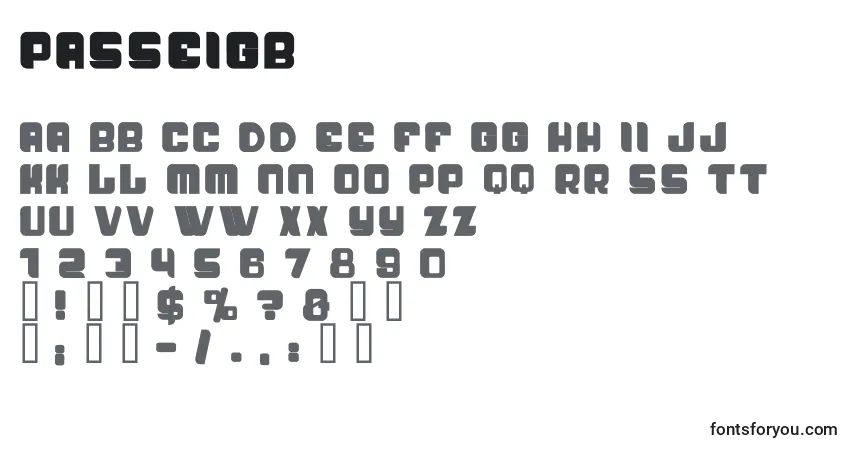 Schriftart PasseigB – Alphabet, Zahlen, spezielle Symbole