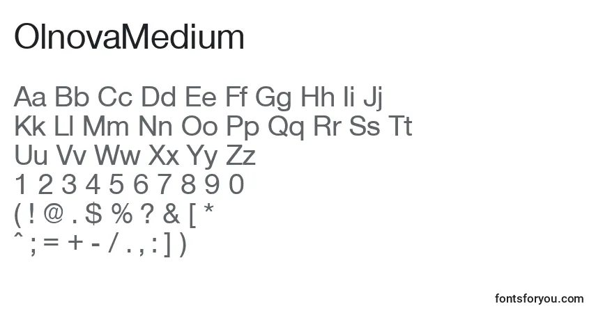A fonte OlnovaMedium – alfabeto, números, caracteres especiais