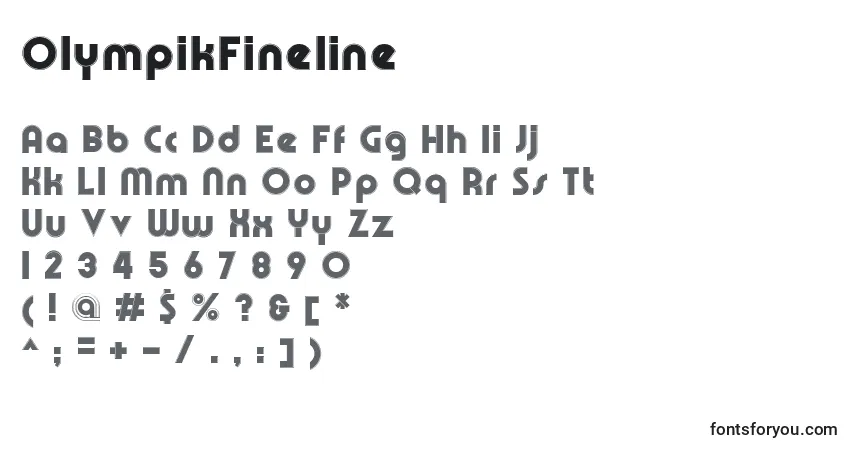OlympikFineline-fontti – aakkoset, numerot, erikoismerkit