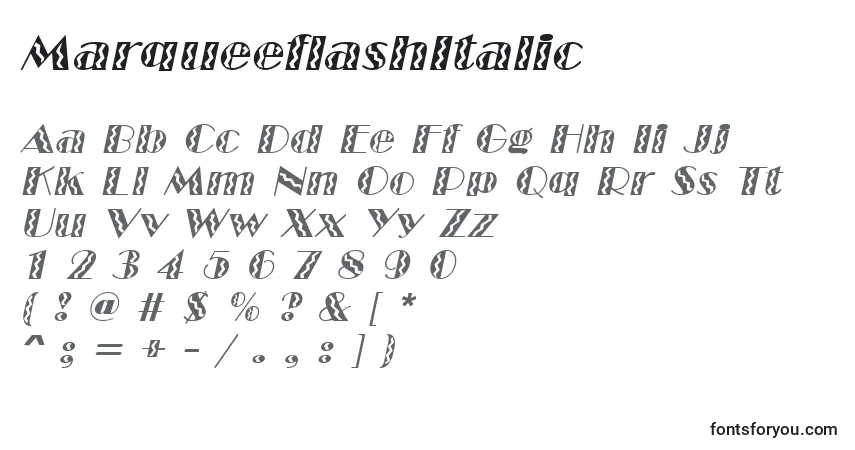 A fonte MarqueeflashItalic – alfabeto, números, caracteres especiais