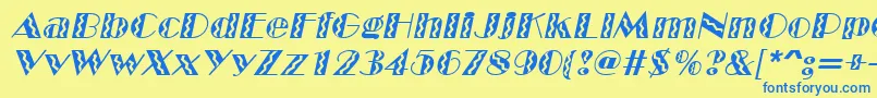 フォントMarqueeflashItalic – 青い文字が黄色の背景にあります。