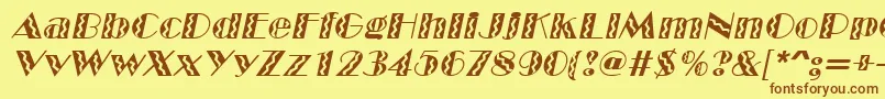 フォントMarqueeflashItalic – 茶色の文字が黄色の背景にあります。