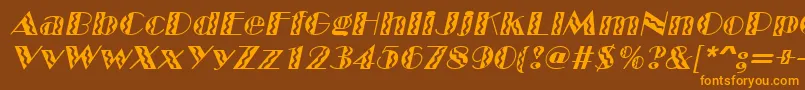 MarqueeflashItalic-Schriftart – Orangefarbene Schriften auf braunem Hintergrund