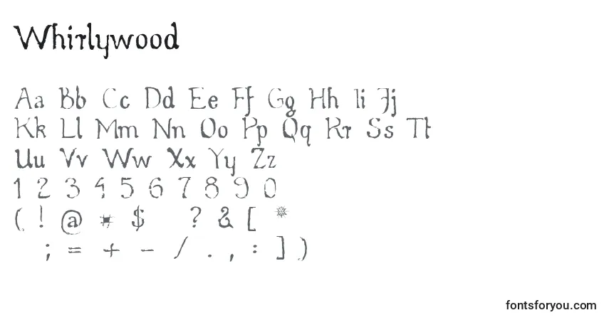 A fonte Whirlywood – alfabeto, números, caracteres especiais