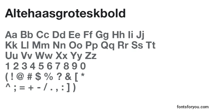 Czcionka Altehaasgroteskbold – alfabet, cyfry, specjalne znaki