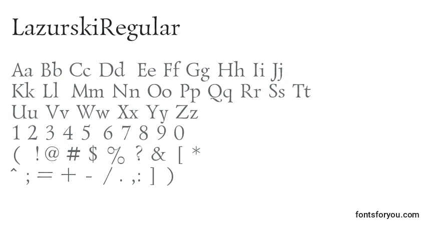 Czcionka LazurskiRegular – alfabet, cyfry, specjalne znaki