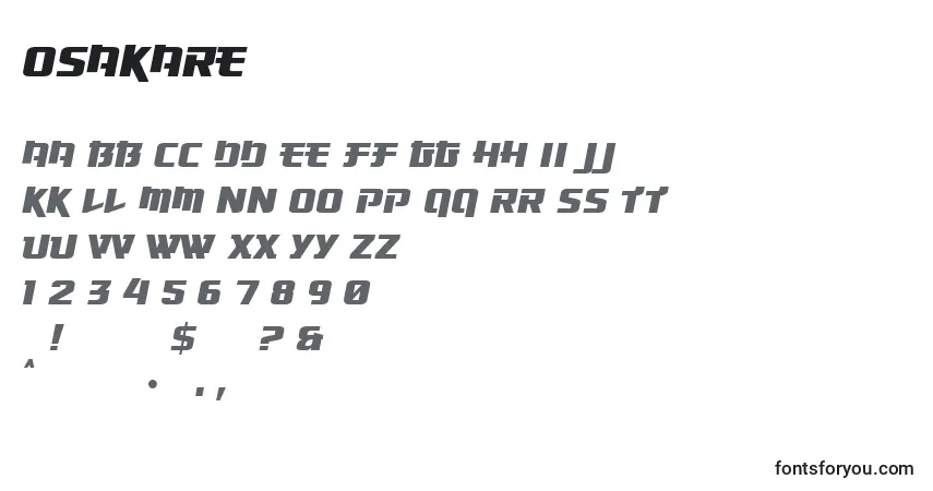 Czcionka OsakaRe – alfabet, cyfry, specjalne znaki