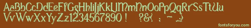 フォントCasuaSs – 緑色の文字が茶色の背景にあります。