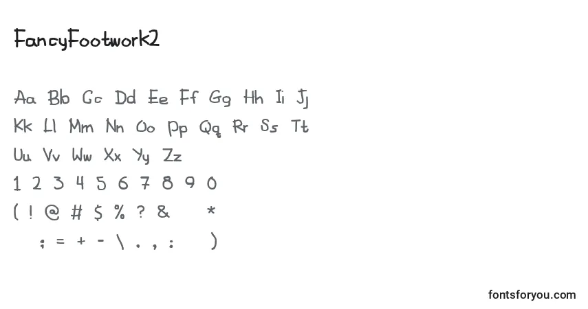Czcionka FancyFootwork2 – alfabet, cyfry, specjalne znaki