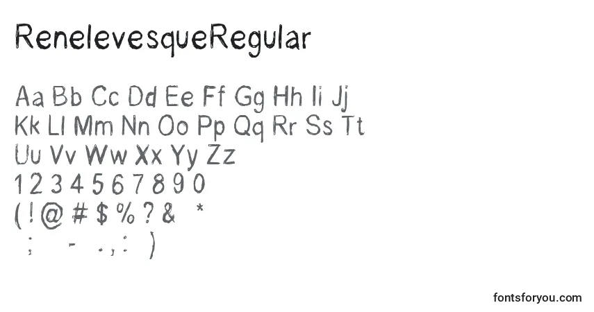 A fonte RenelevesqueRegular – alfabeto, números, caracteres especiais