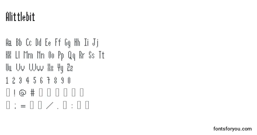 Czcionka Alittlebit – alfabet, cyfry, specjalne znaki