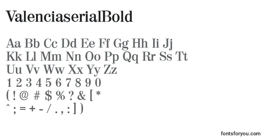 A fonte ValenciaserialBold – alfabeto, números, caracteres especiais