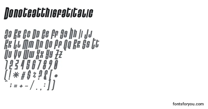 Czcionka Donoteatthisfatitalic – alfabet, cyfry, specjalne znaki