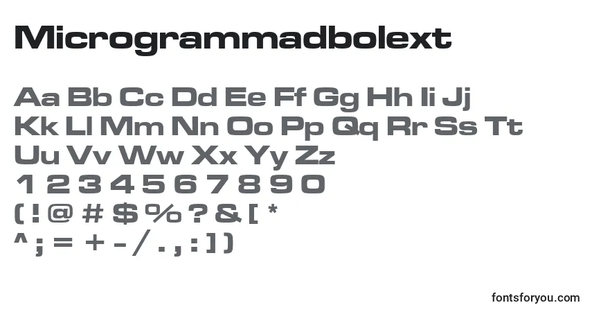 A fonte Microgrammadbolext – alfabeto, números, caracteres especiais