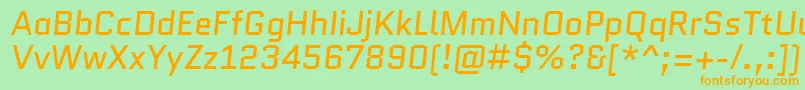 フォントQuanticoItalic – オレンジの文字が緑の背景にあります。