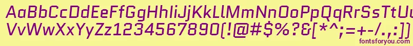 QuanticoItalic-Schriftart – Violette Schriften auf gelbem Hintergrund