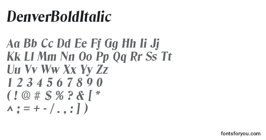 Schriftart DenverBoldItalic – Alphabet, Zahlen, spezielle Symbole