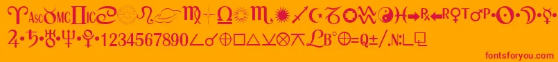 AstroNormal-Schriftart – Rote Schriften auf orangefarbenem Hintergrund