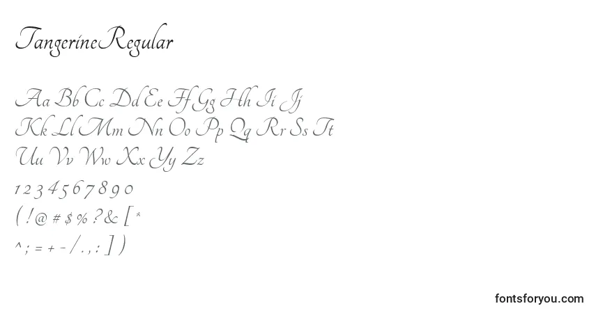Czcionka TangerineRegular – alfabet, cyfry, specjalne znaki