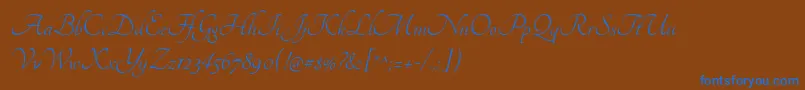 TangerineRegular-Schriftart – Blaue Schriften auf braunem Hintergrund